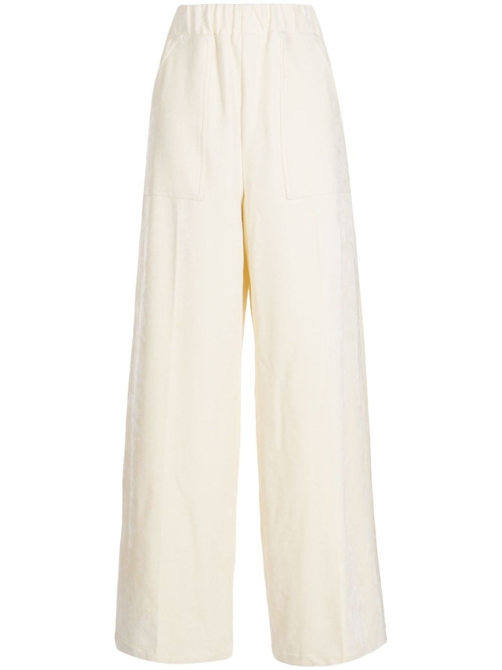 elasticated-waistband velvet-finish flared trousers - 1