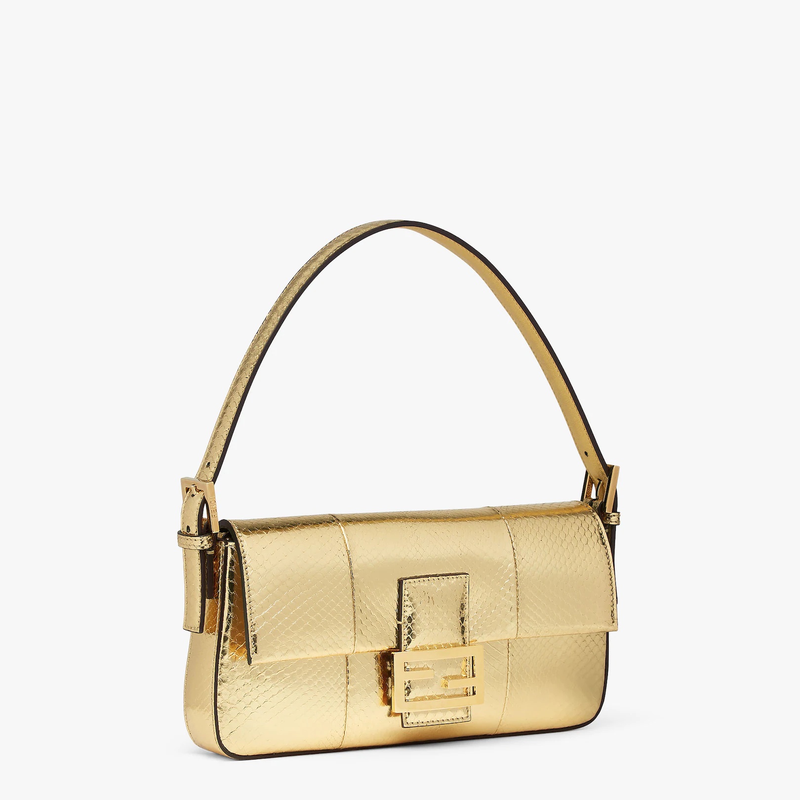Medium 1997 Baguette bag made of exquisite gold laminated python leather, embellished with an FF cla - 2