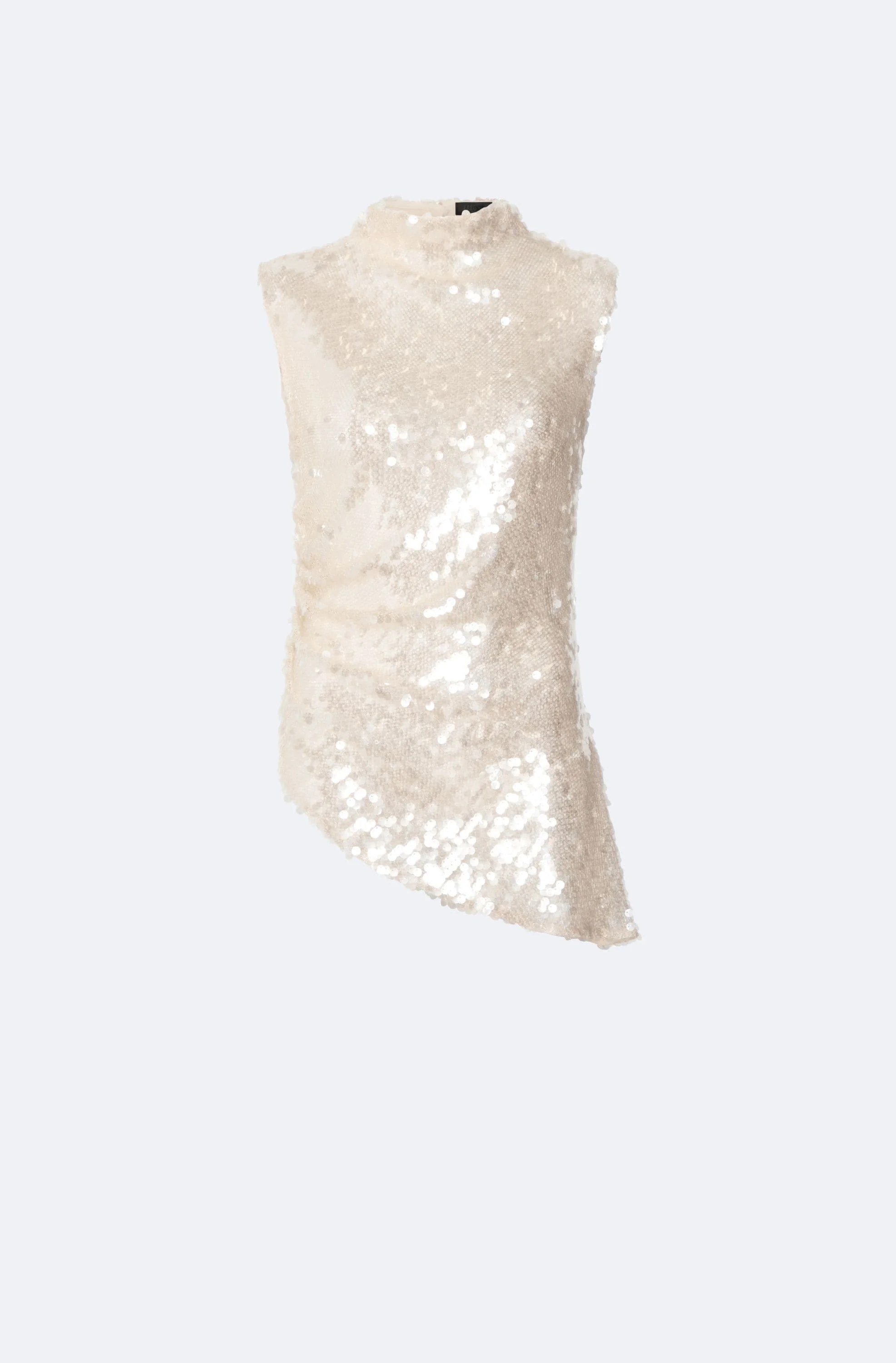 Mesh Sequin Mockneck Top With Pleats - 1