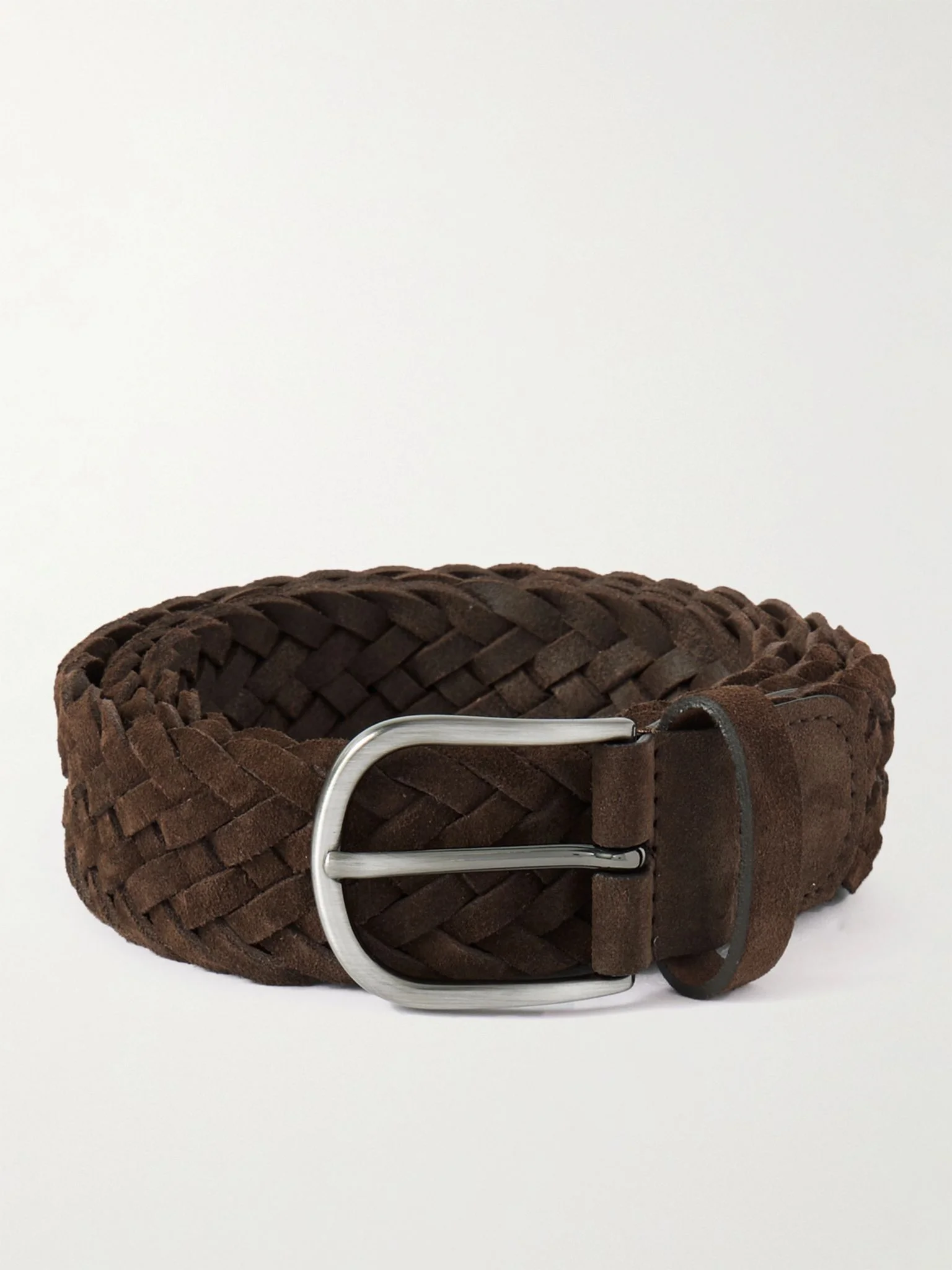 3.5cm Woven Suede Belt Brown - 1