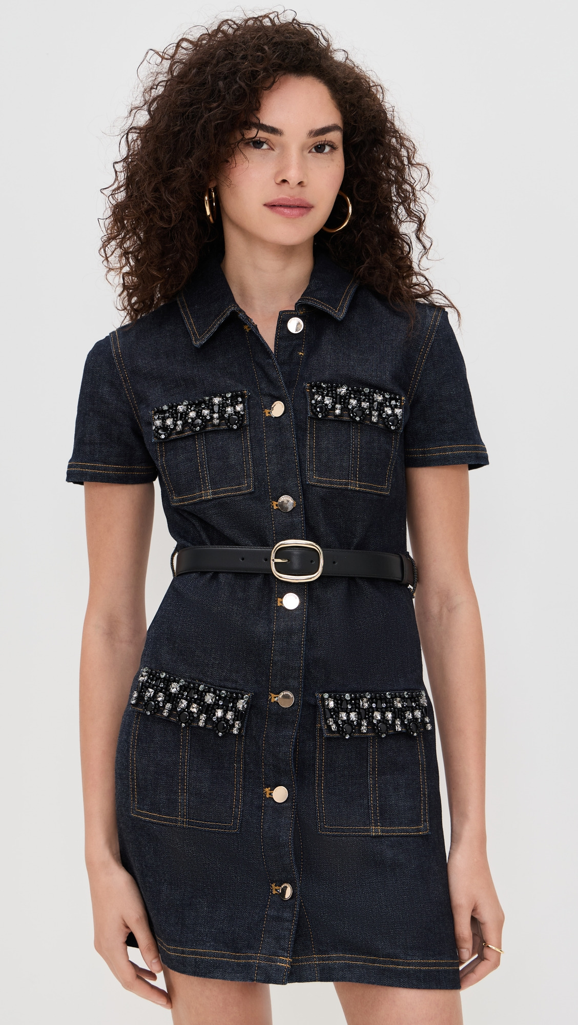 Indigo Denim Crystal Trim Mini Dress - 6
