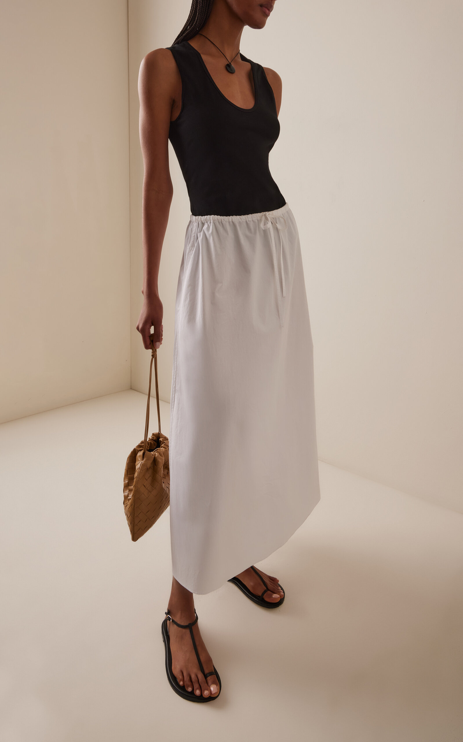 Drawcord Organic Cotton Maxi Skirt white - 2
