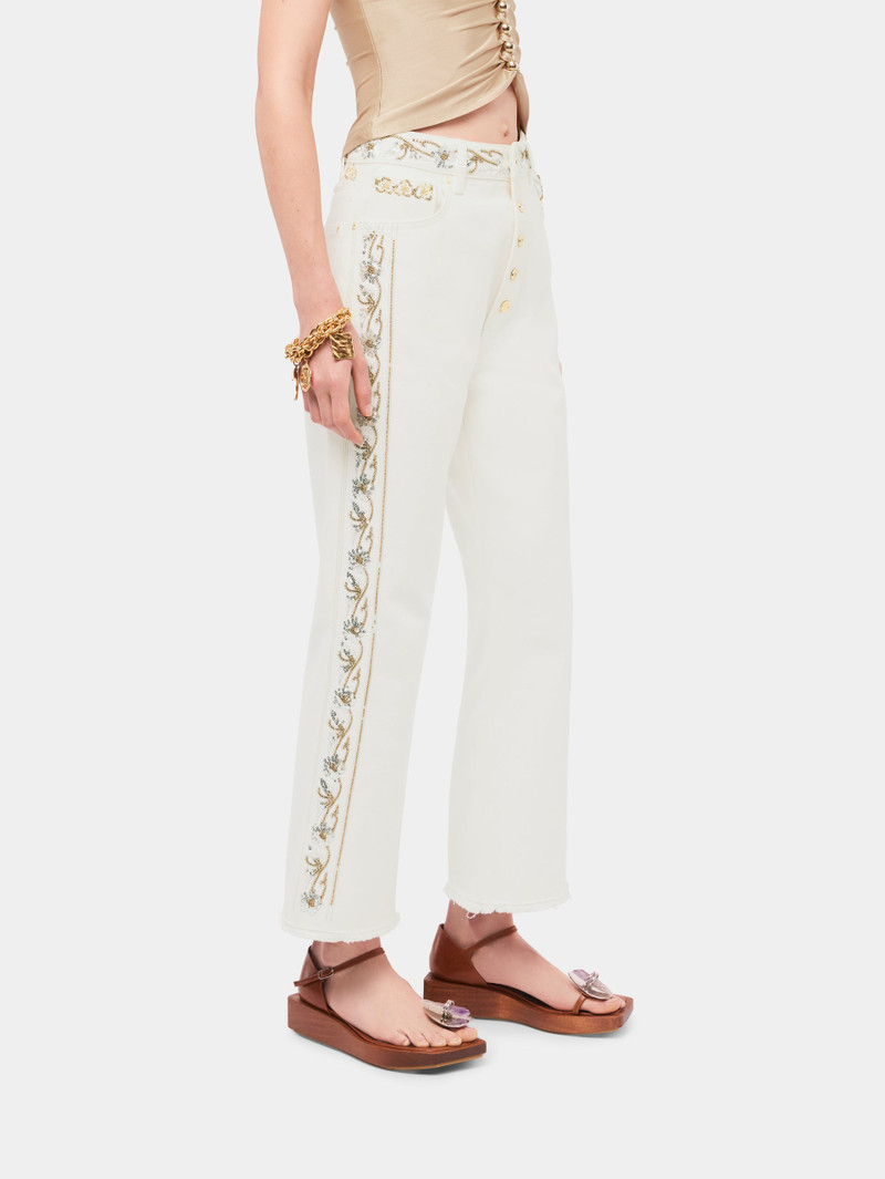 rabanne EMBROIDERED OFF WHITE DENIM JEANS outlook