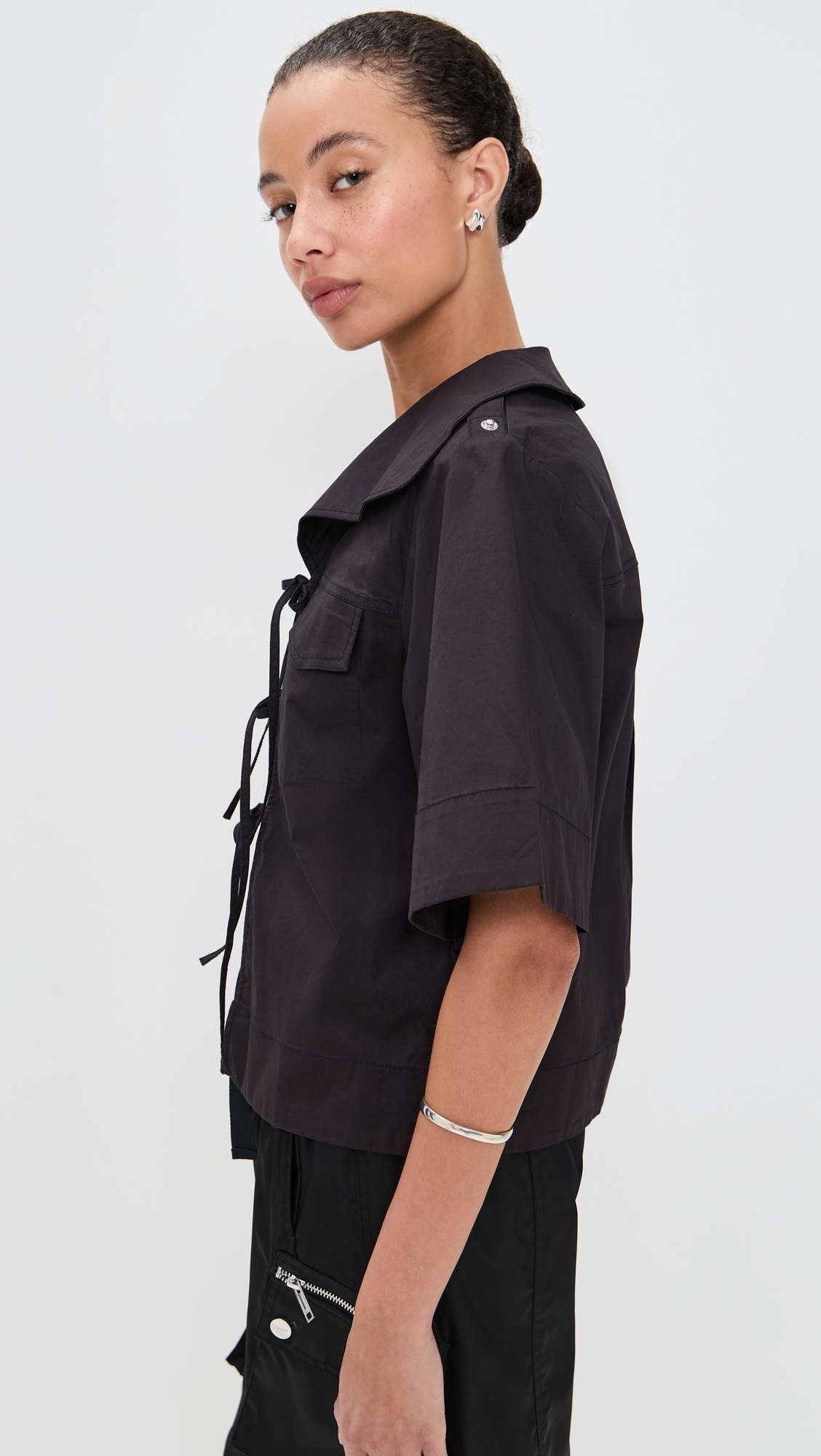Stretch Cotton Cowl Neck Blouse - 3