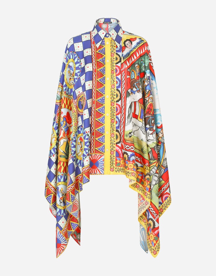 Carretto-print twill poncho shirt - 3