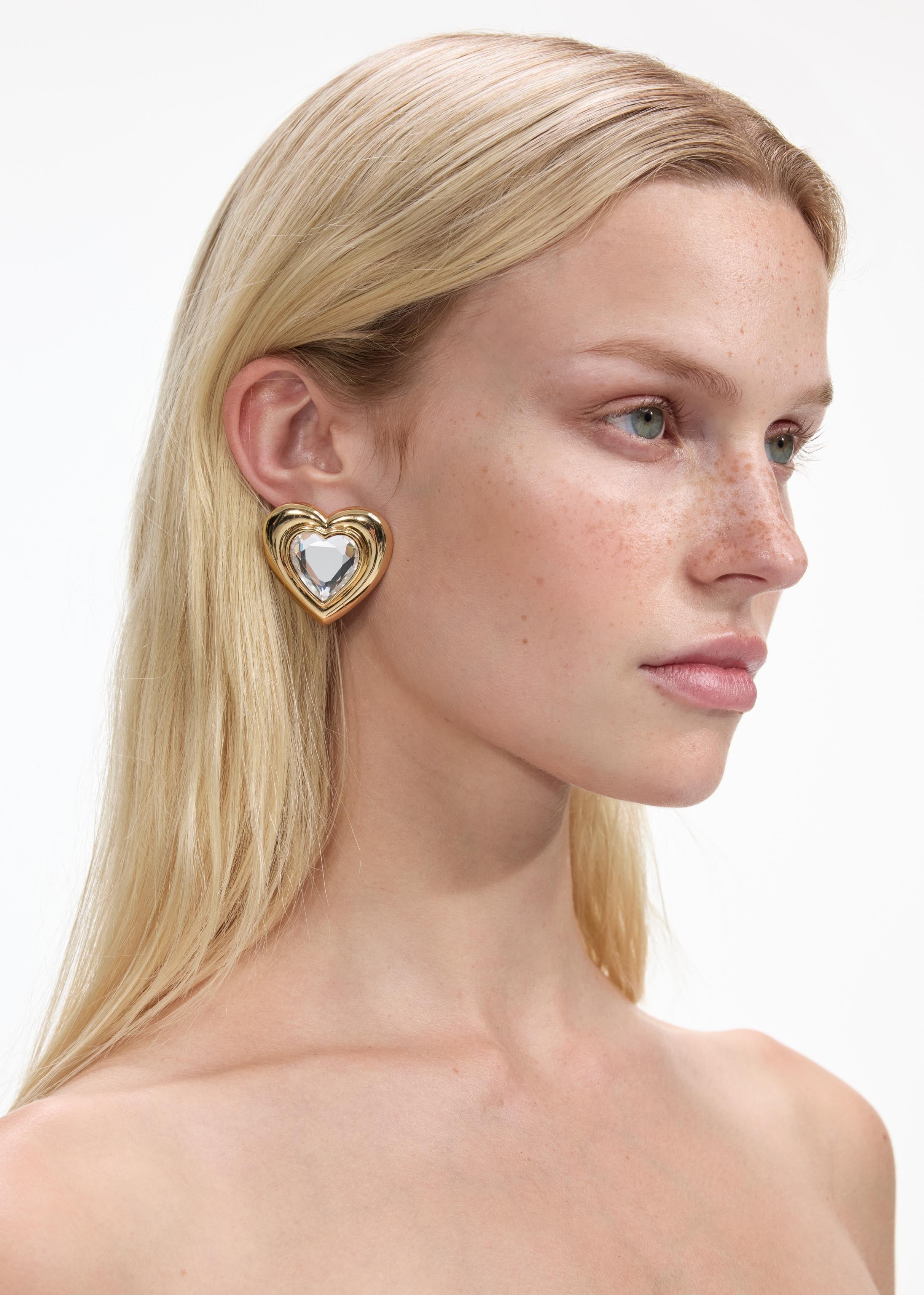 Gold Crystal Heart Earrings - 3