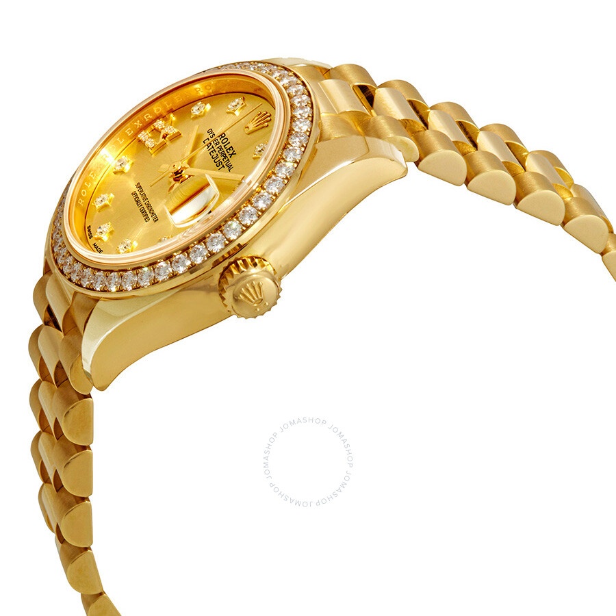 Rolex Lady-Datejust Champagne Diamond Dial 18kt Yellow Gold President Watch 279138CRDP - 2