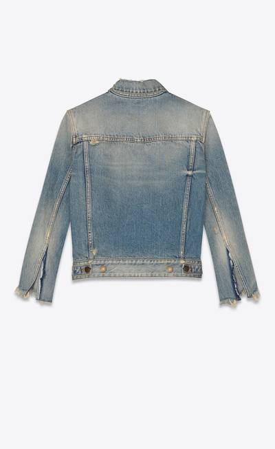 SAINT LAURENT destroyed fitted jacket in rodeo blue denim outlook