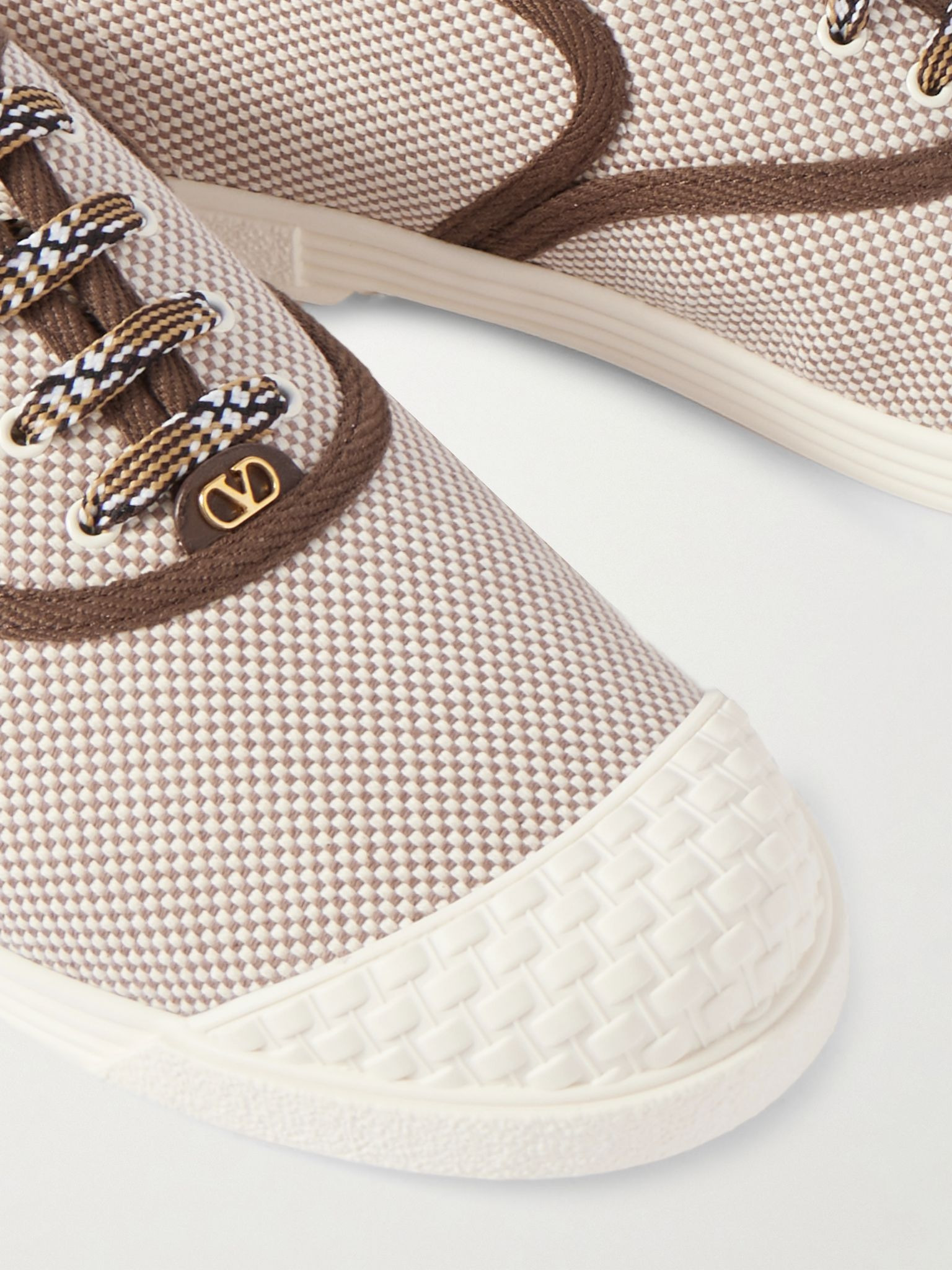 Bay By Bay Webbing-Trimmed Checked Canvas Sneakers Neutral - 5