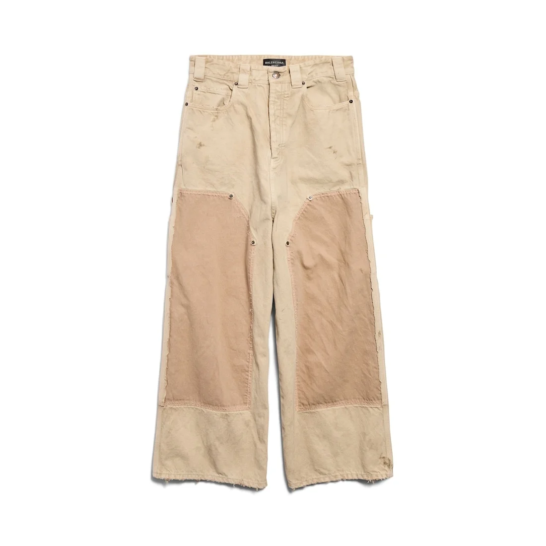 Men's Ripped Off Baggy Pants in Beige - 1