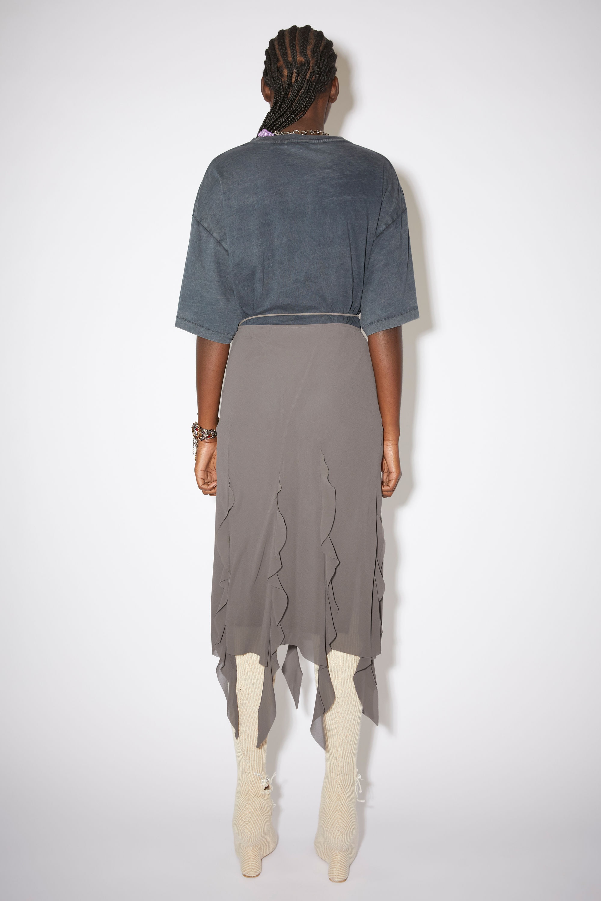Ruffle midi skirt - Mud grey - 3