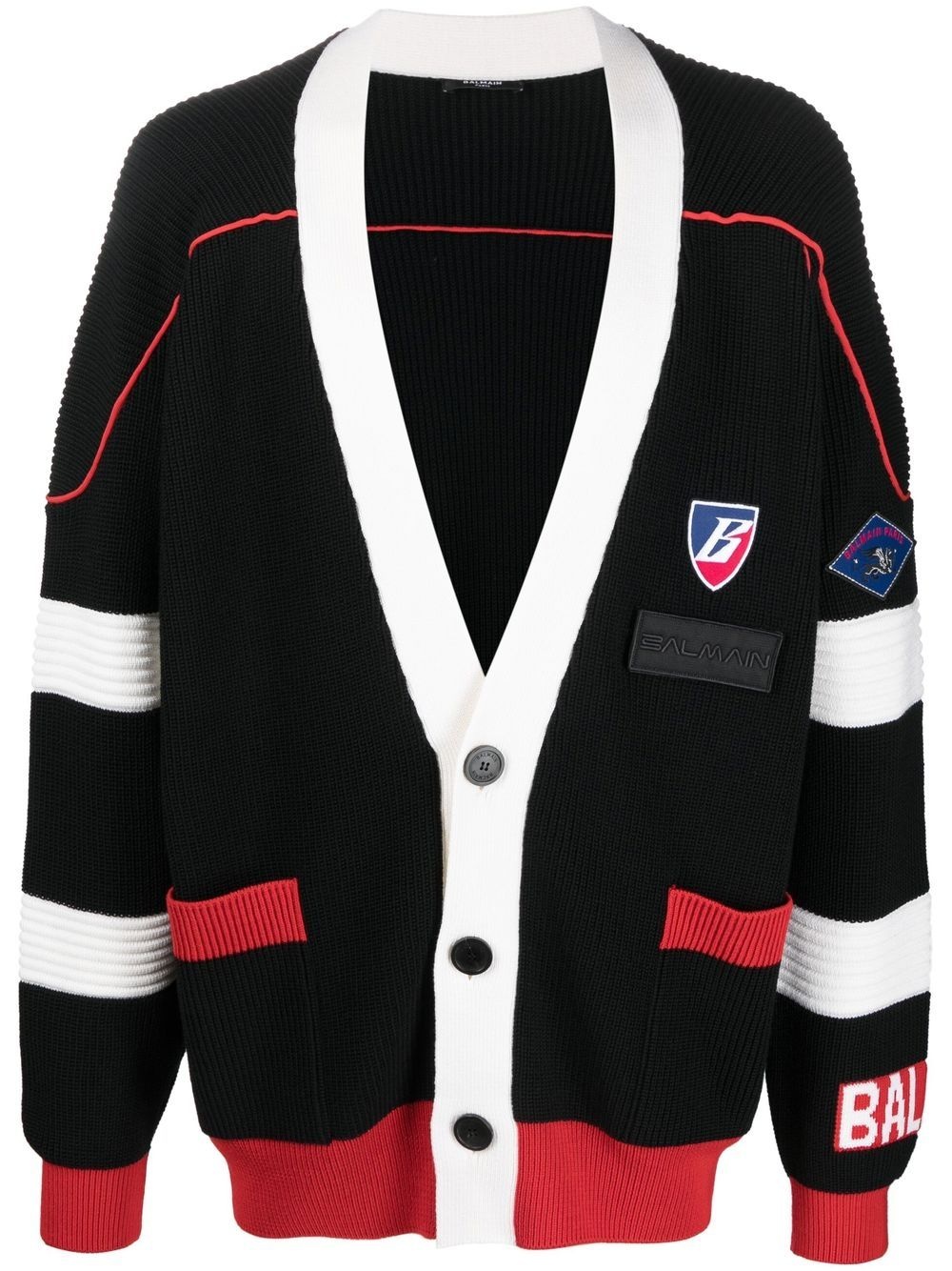 logo-patch V-neck cardigan - 1