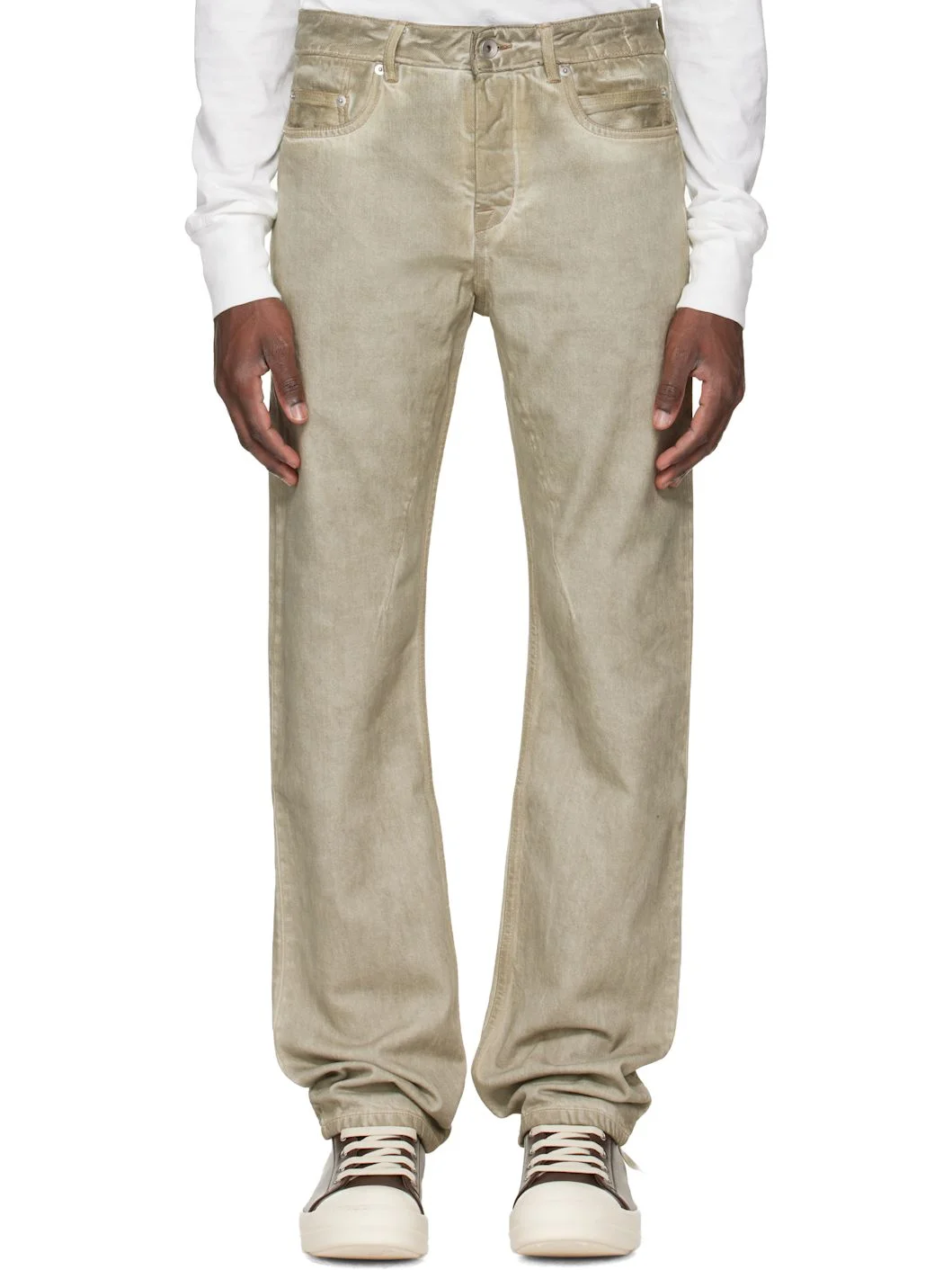 Beige Temple Fog Cut Jeans - 1