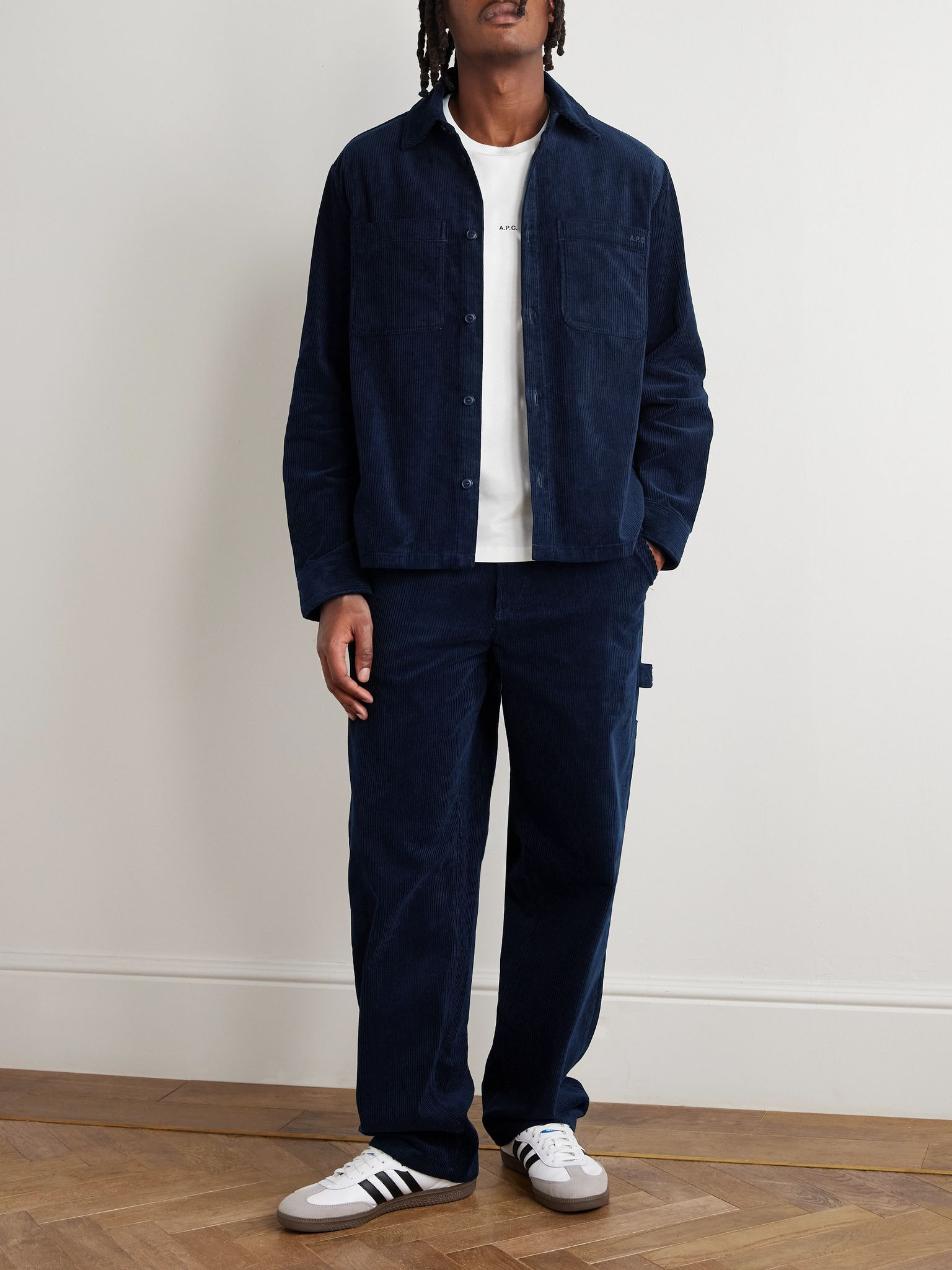 Leon Logo-Embroidered Cotton-Corduroy Overshirt Navy - 2