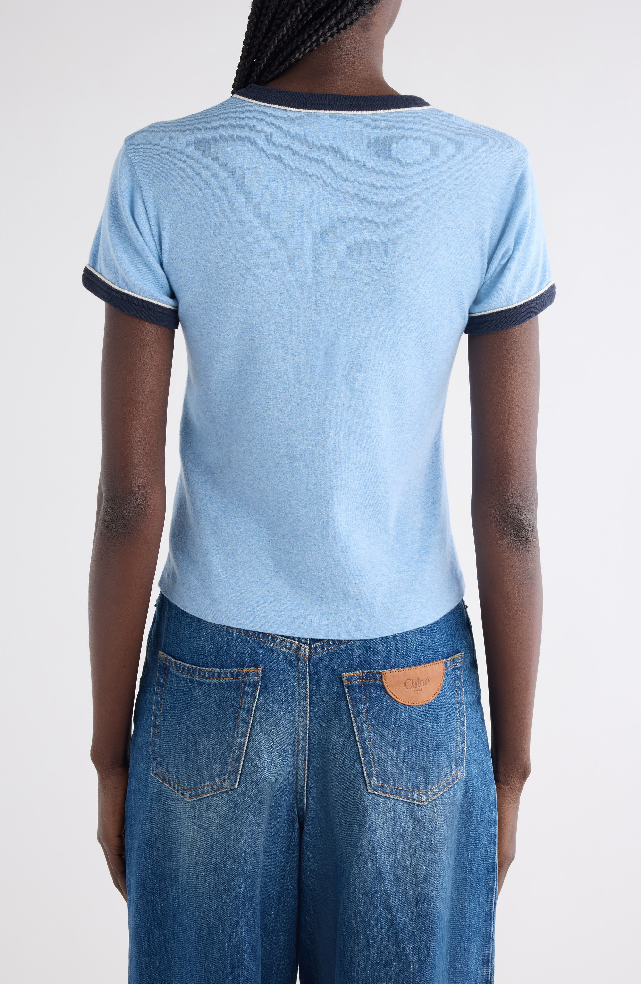 Chloé Logo Cotton Ringer Graphic T-Shirt in Ceylan Blue at Nordstrom - 3