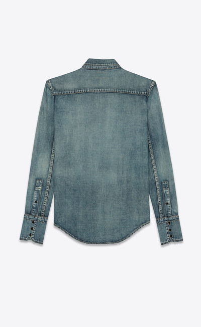 SAINT LAURENT classic shirt with ruffled front in dirty vintage blue denim outlook