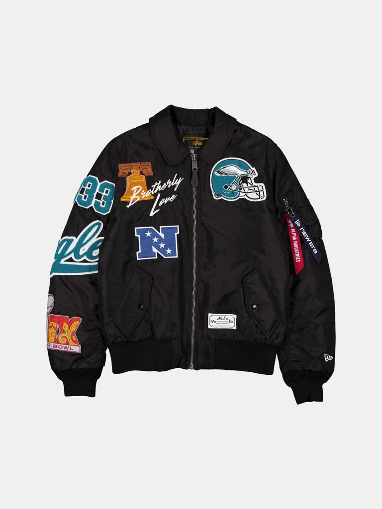 PHILADELPHIA EAGLES X ALPHA X NEW ERA MA-1 COLLARED BOMBER JACKET - 1