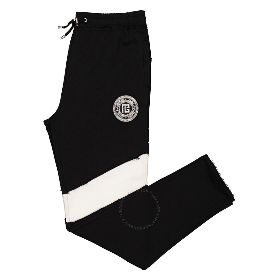 Balmain Men's Black/White Monogram-patch Cotton Joggers - 7