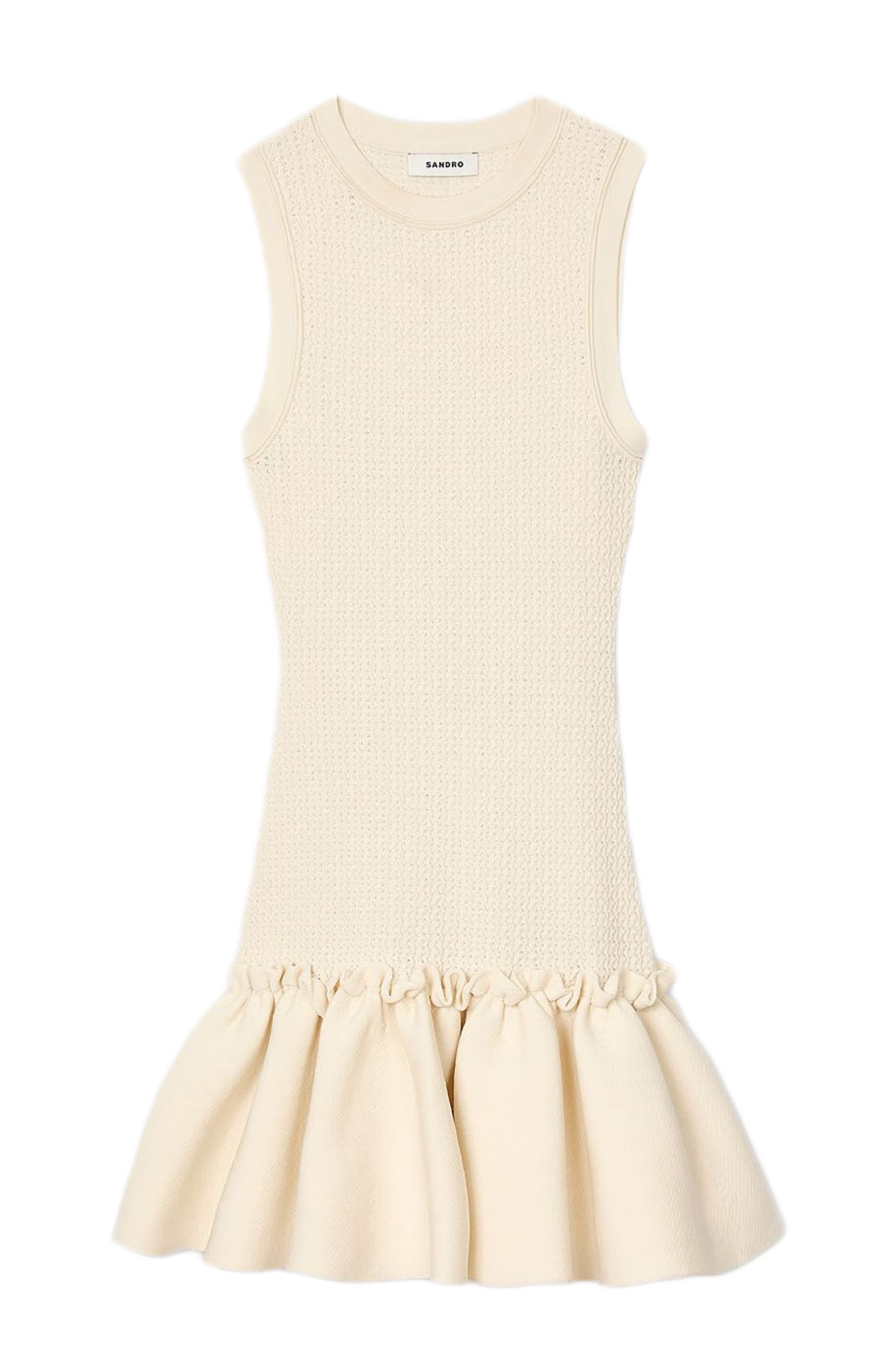 SANDRO Short knit dress with ruffle in Ecru at Nordstrom - 5