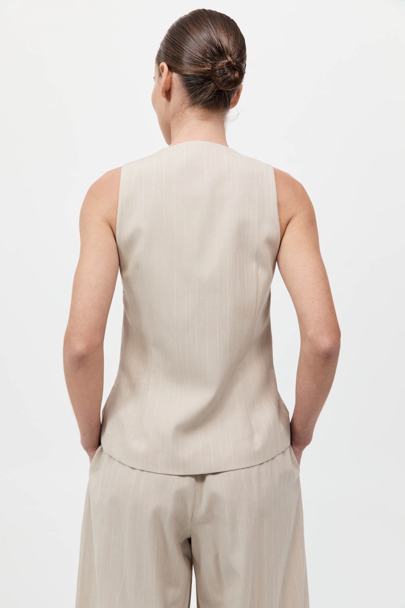 Pinstripe Wool Vest - Latte - 5