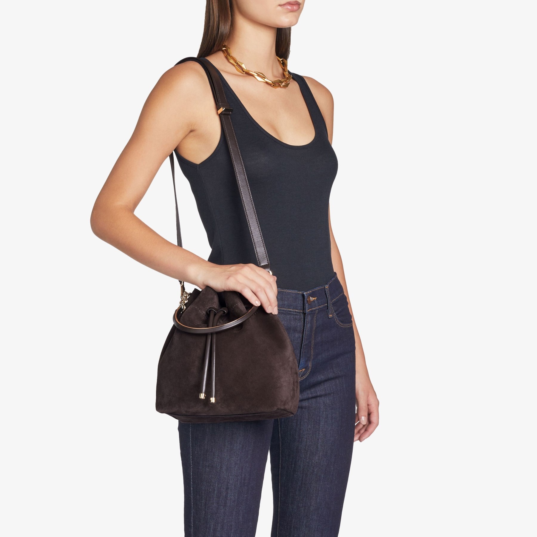 Bon Bon Bucket
Coffee Suede Bucket Bag - 3