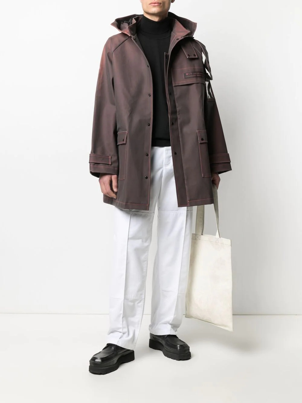 contrast stitching hooded raincoat - 2