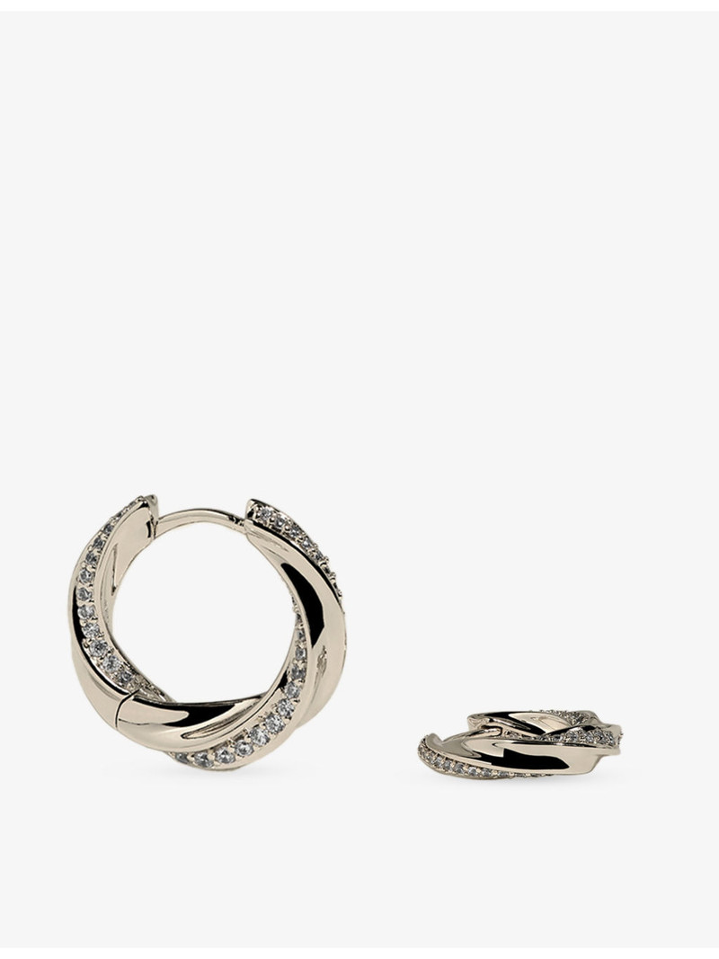 Cosmic Twist Medium Rhodium Plated Brass And Cubic Zirconia Hoops 1