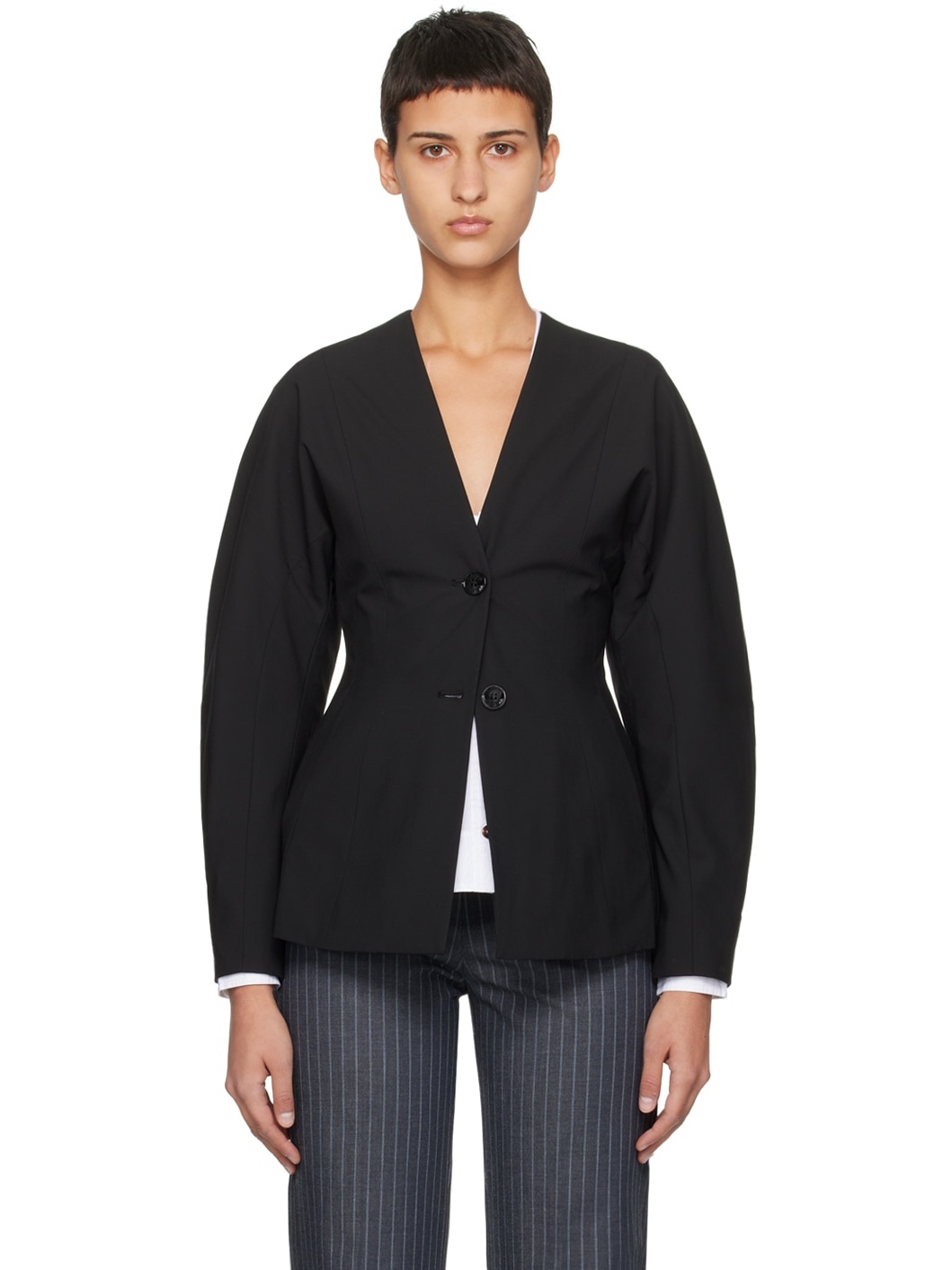 Black Drapey Blazer - 1