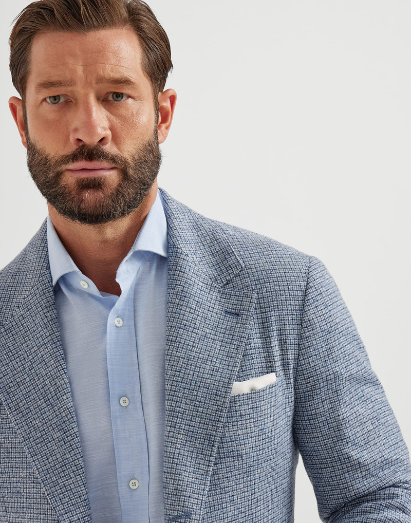 Flecked silk, wool and cashmere checked flannel deconstructed Cavallo blazer with metal buttons 3