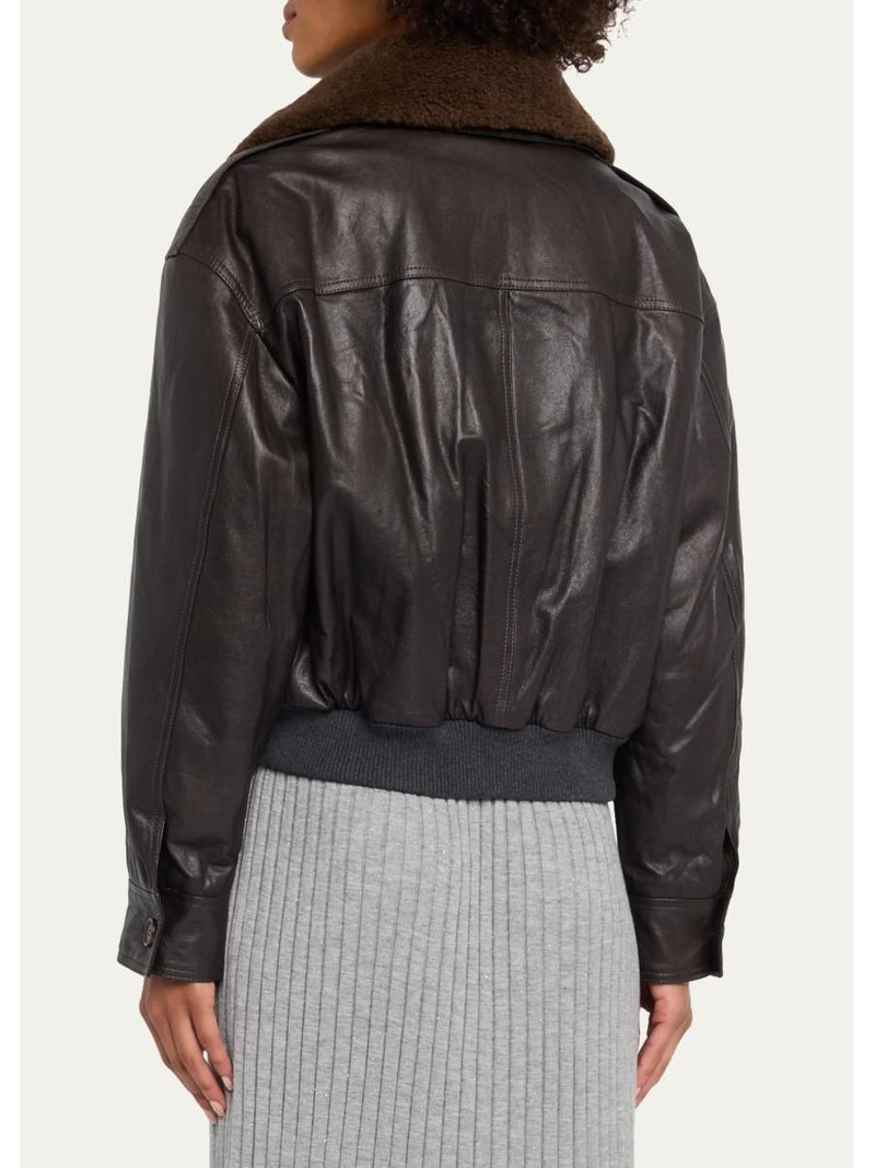 Waxed Leather Aviator Jacket With Lamb Shearling Collar 3