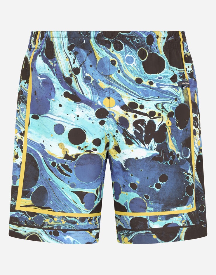 Mid-length swim trunks with marbled print - 3