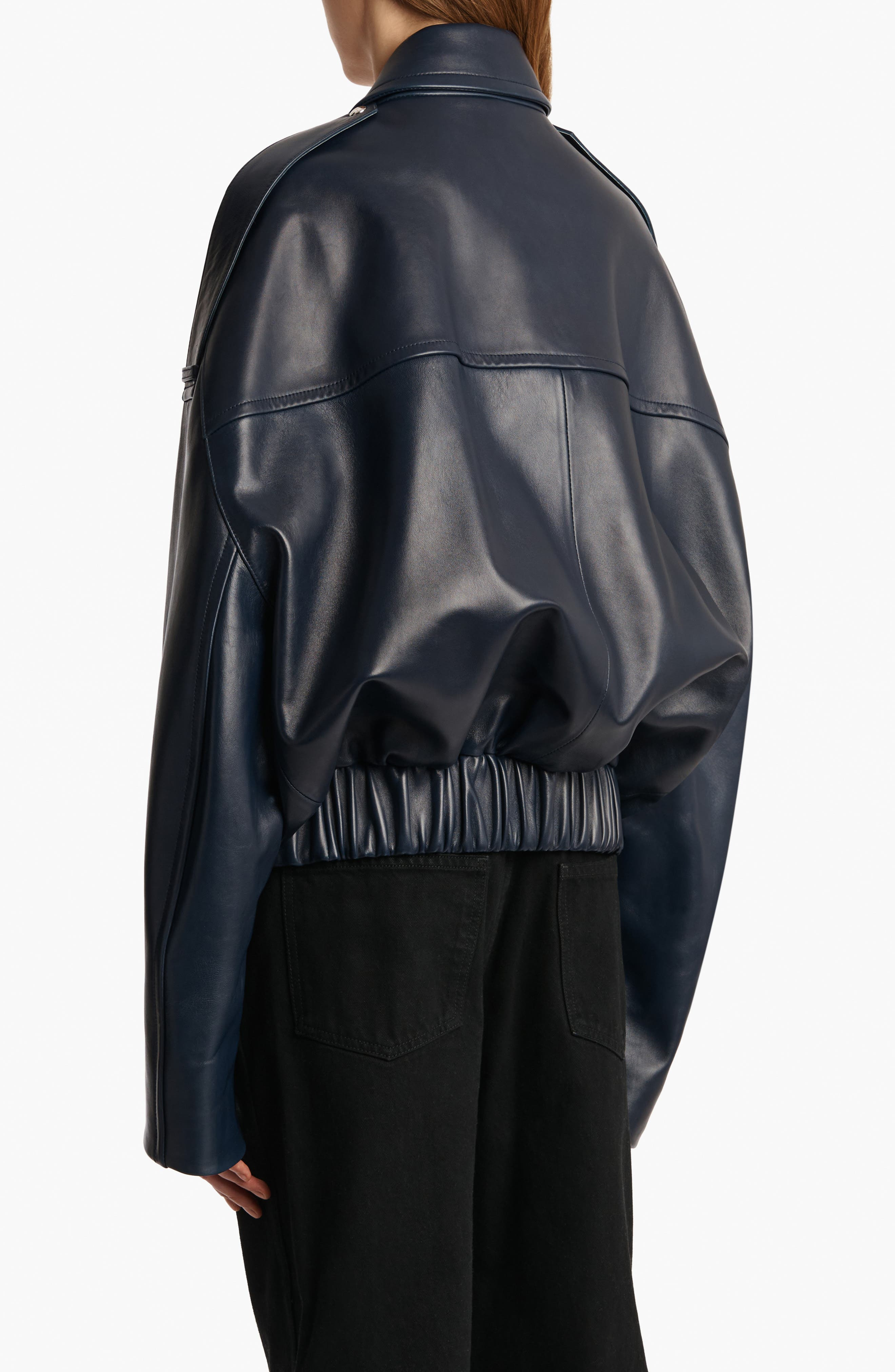 Khaite Owey Plongé Leather Bomber Jacket in Dark Navy at Nordstrom - 2