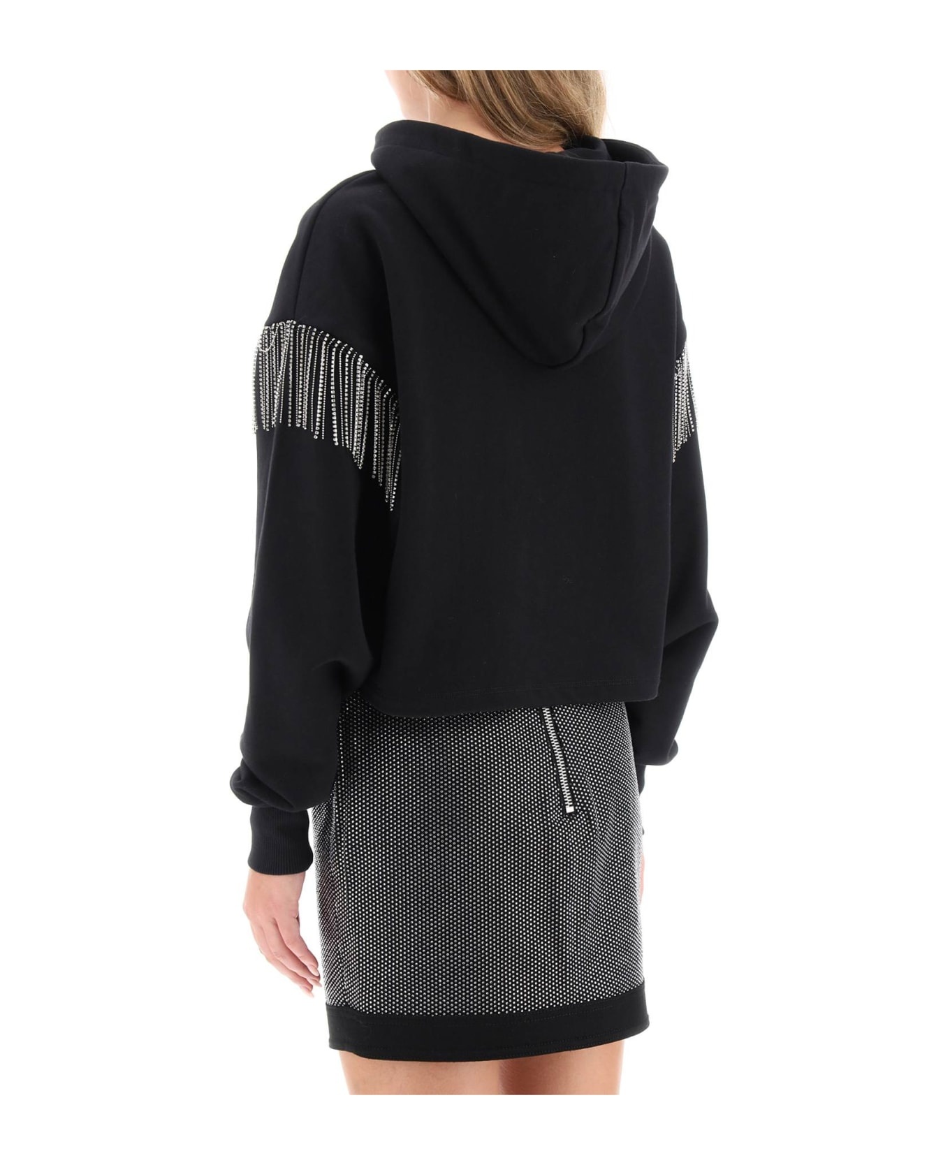 Cropped Hoodie With Rhinestone-studded Logo And Crystal Cupchains - 3