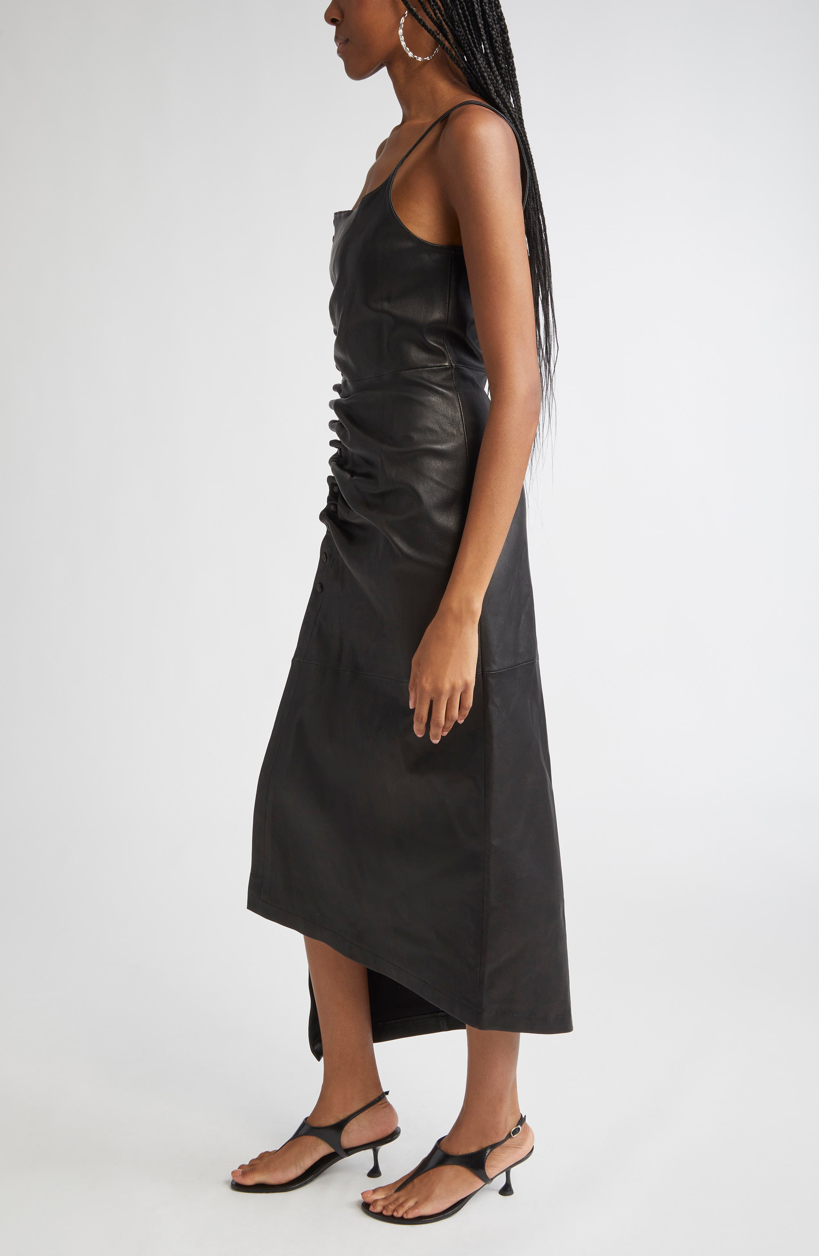 Rabanne Draped Lambskin Leather Midi Dress in Black at Nordstrom - 3