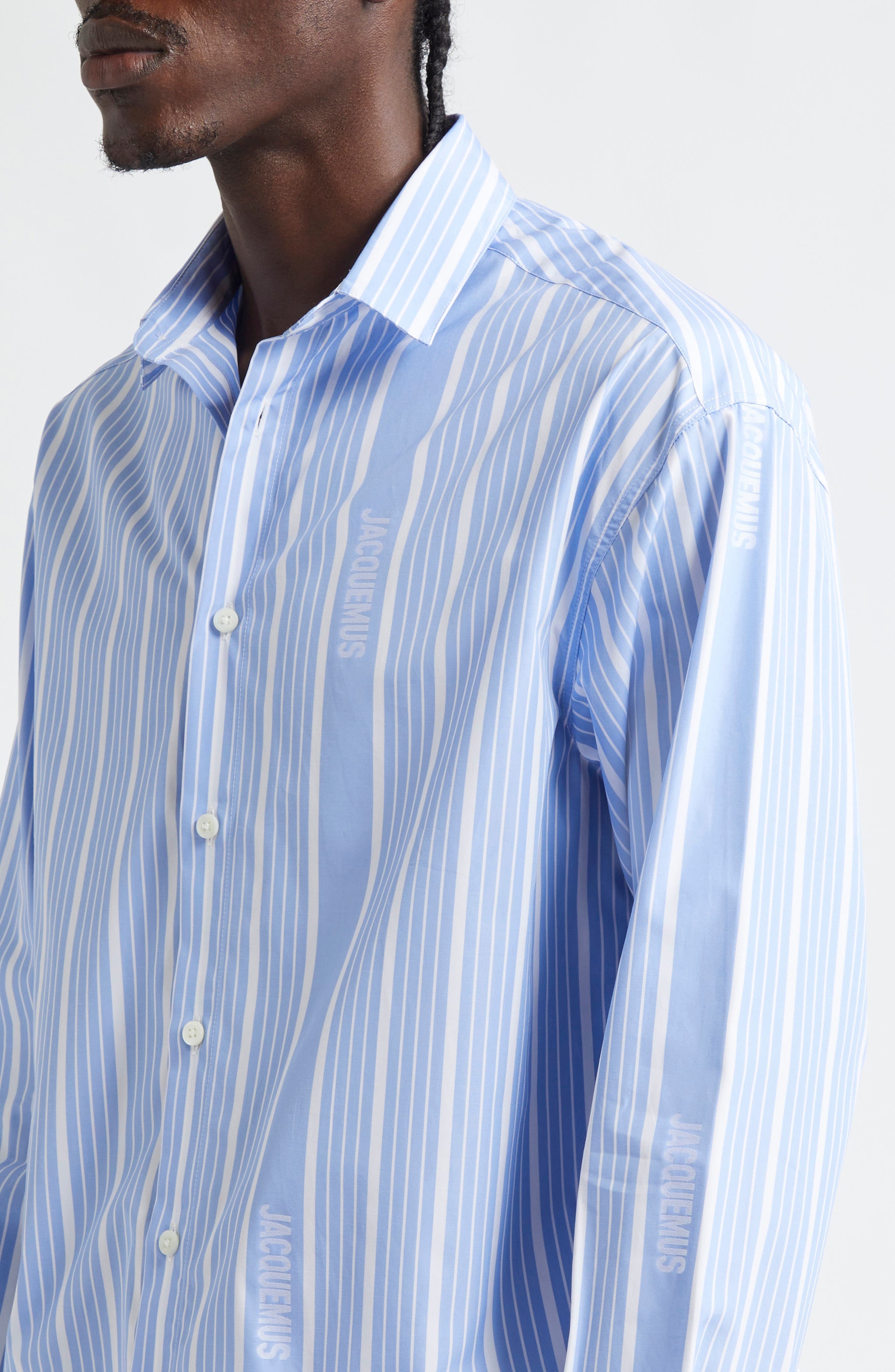 Jacquemus La Chemise Simon Straight Fit Stripe Button-Up Shirt in Jacquard Business Big Log at Nords - 5