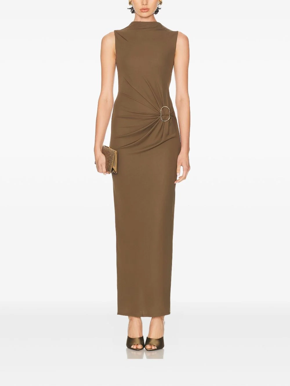 mock-neck ring-detail dress - 1