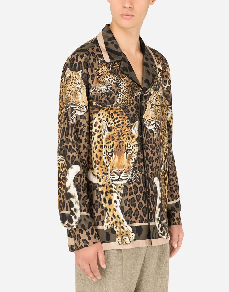 Silk pajama shirt with leopard print - 4