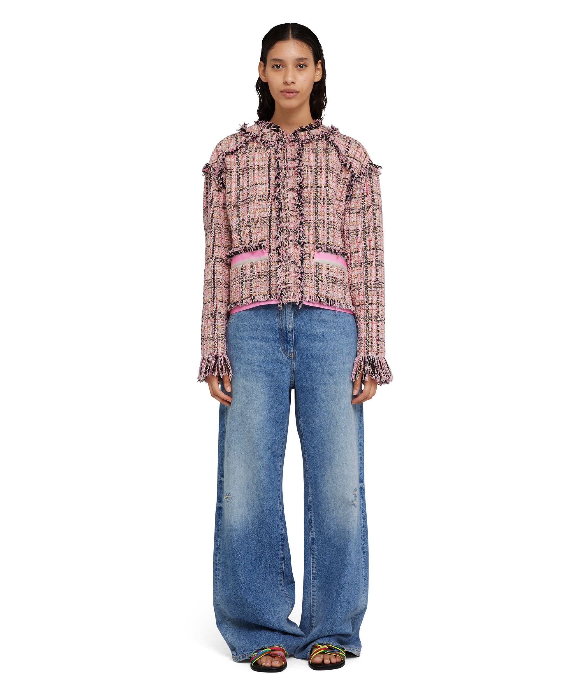 Tweed crop jacket with round neck - 3