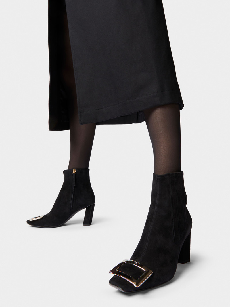 Roger Vivier Belle Vivier Metal Buckle Chelsea Ankle Boots in Suede outlook