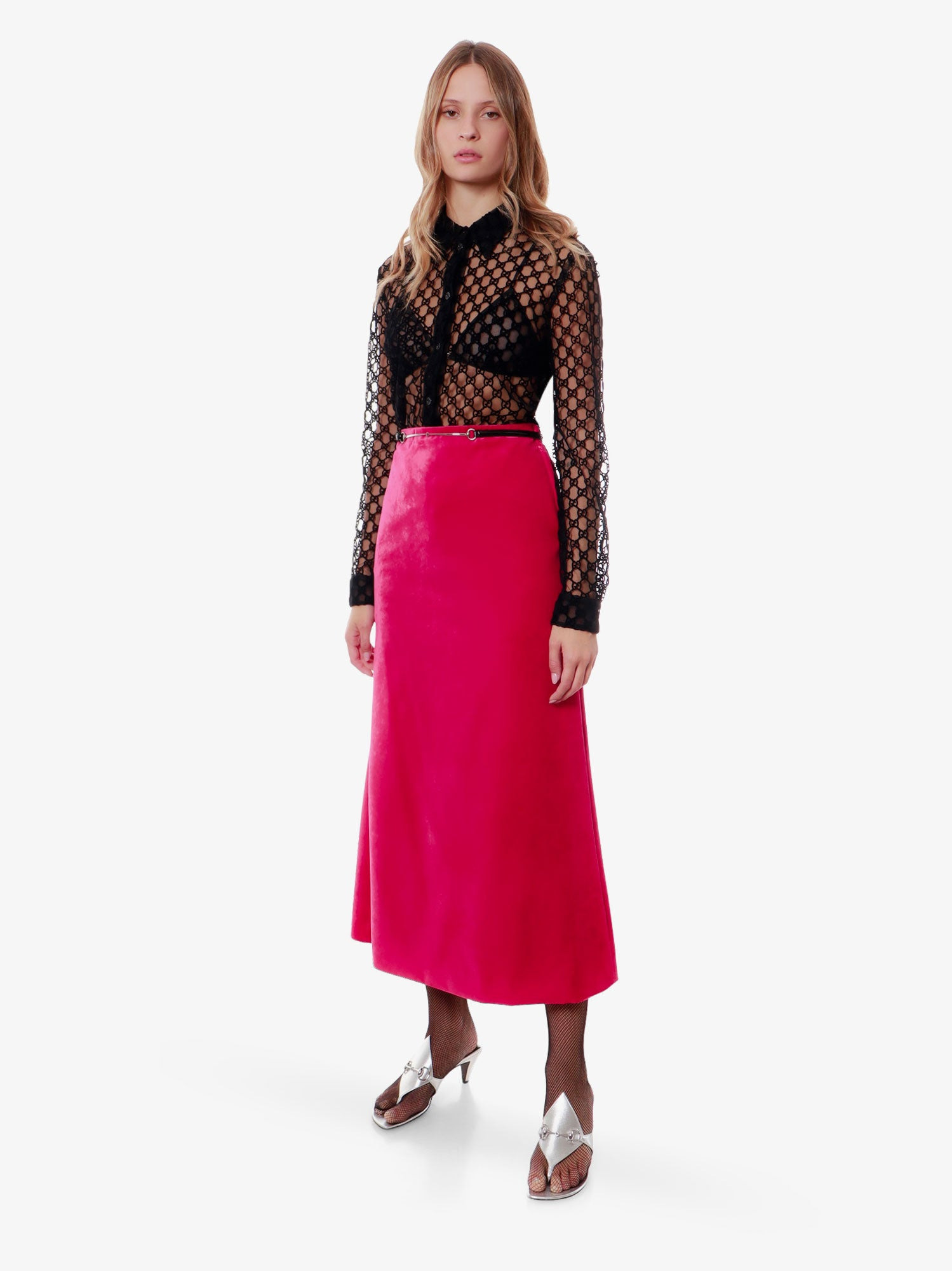 Velvet Skirt With Belt And Horsebit Detail - 2