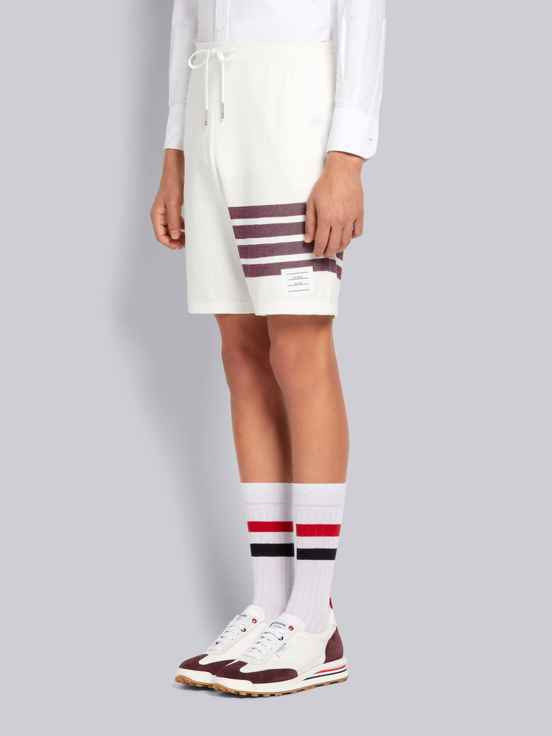 Thom Browne White Double Face Cotton Knit 4-Bar Stripe Sweat Shorts outlook