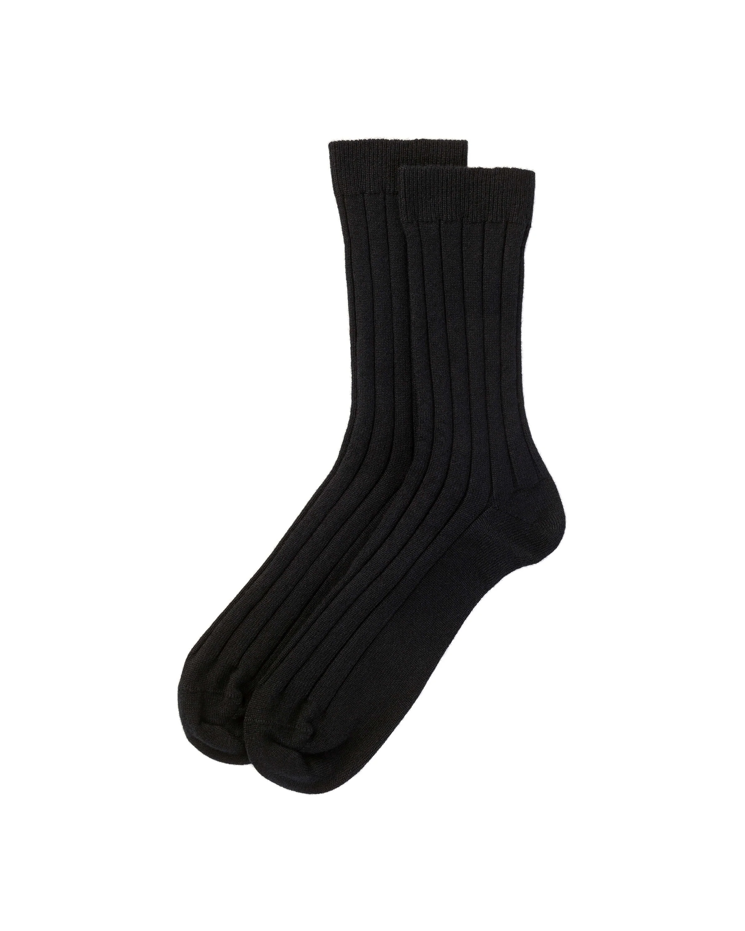 Men's Cashmere Ribbed Black Socks - 1