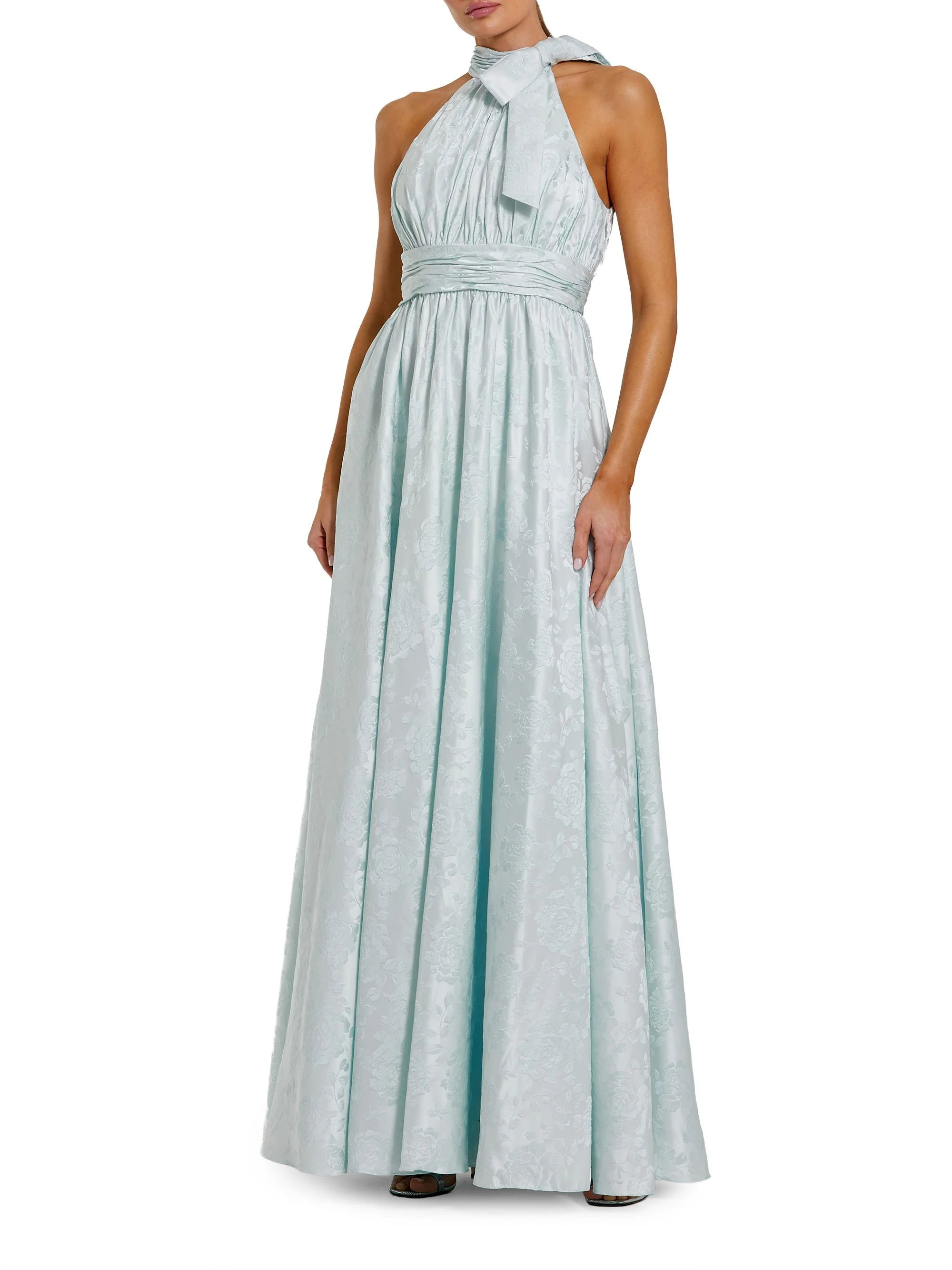 Women's Floral Brocade Halterneck Gown - Powder Blue - 1