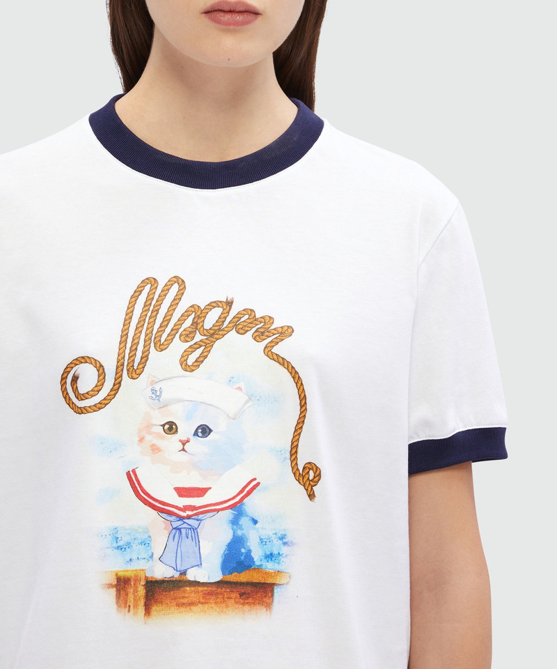White cotton T-Shirt with MSGM Sailor Kitten print 5