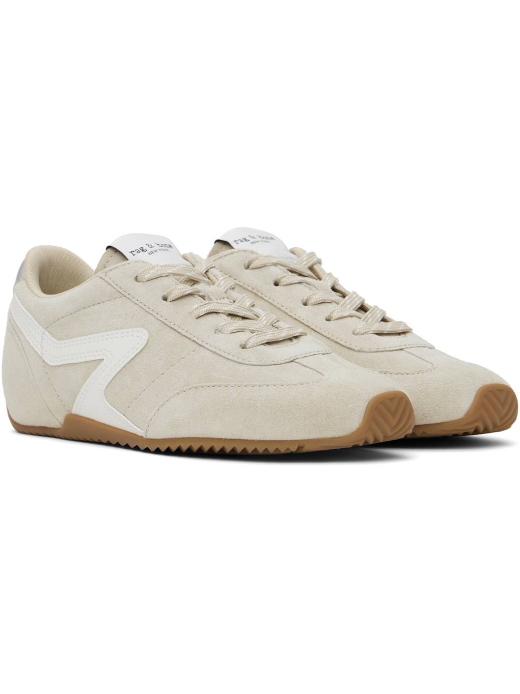 Beige Suede Ultra Slim Retro Runner Sneakers - 4