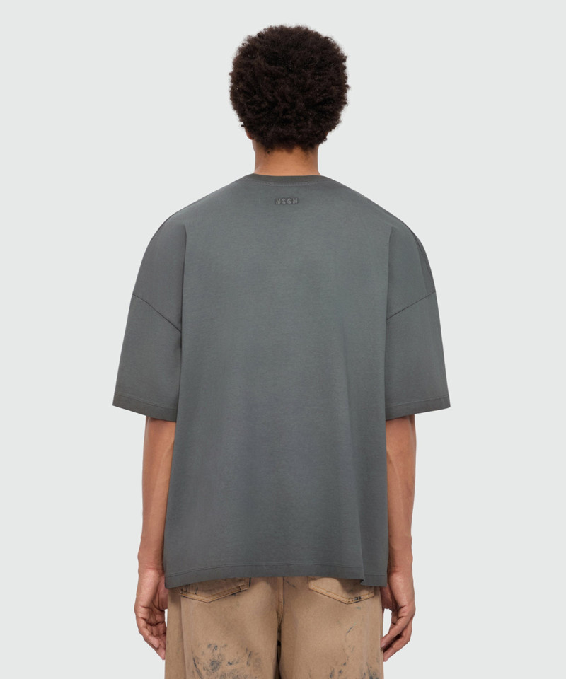 Anthracite grey short-sleeve cotton jersey T-shirt with rhinestone lettering on the front 3