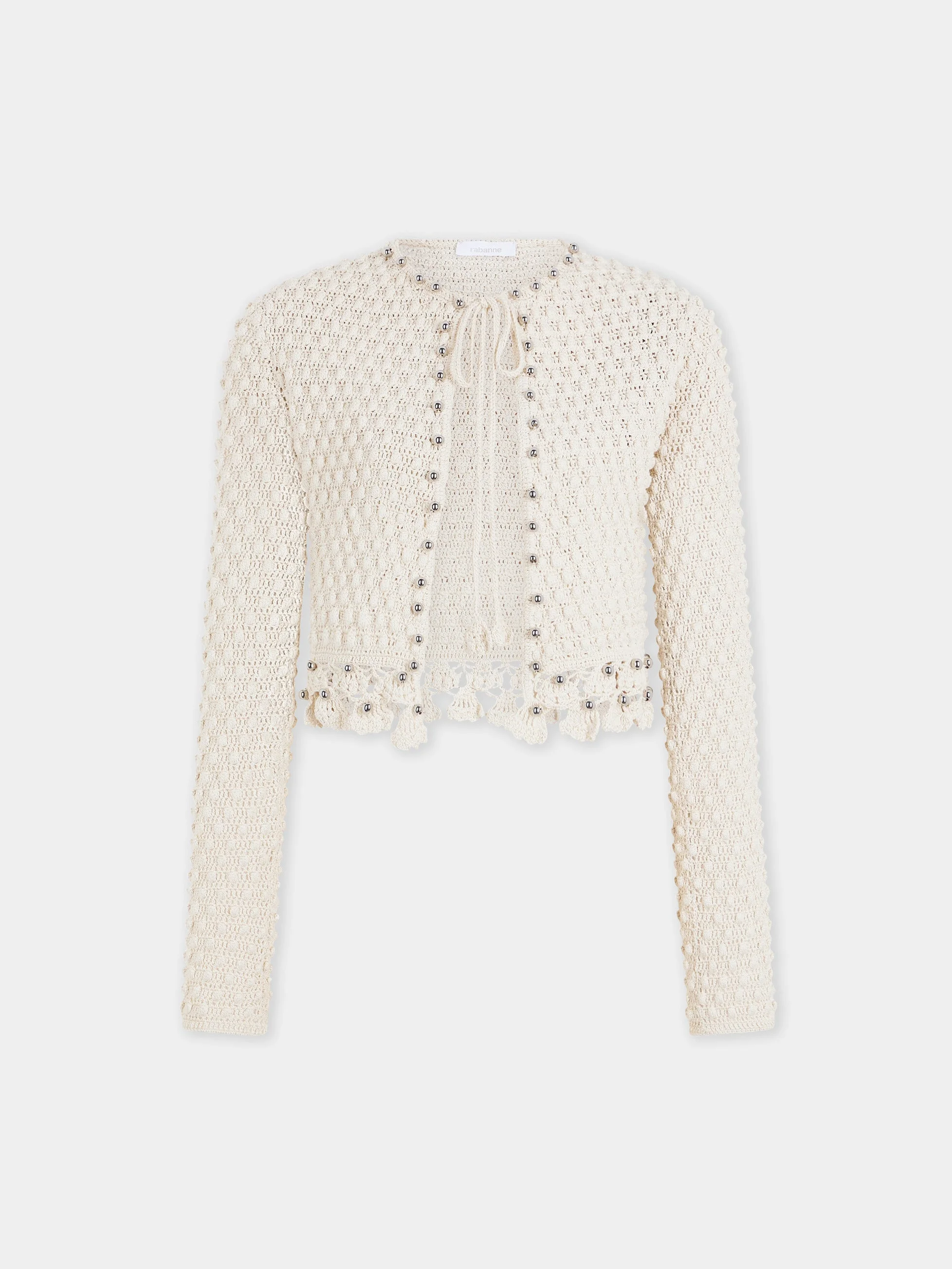HANDMADE LONG-SLEEVE CARDIGAN IN ECRU CROCHET - 1
