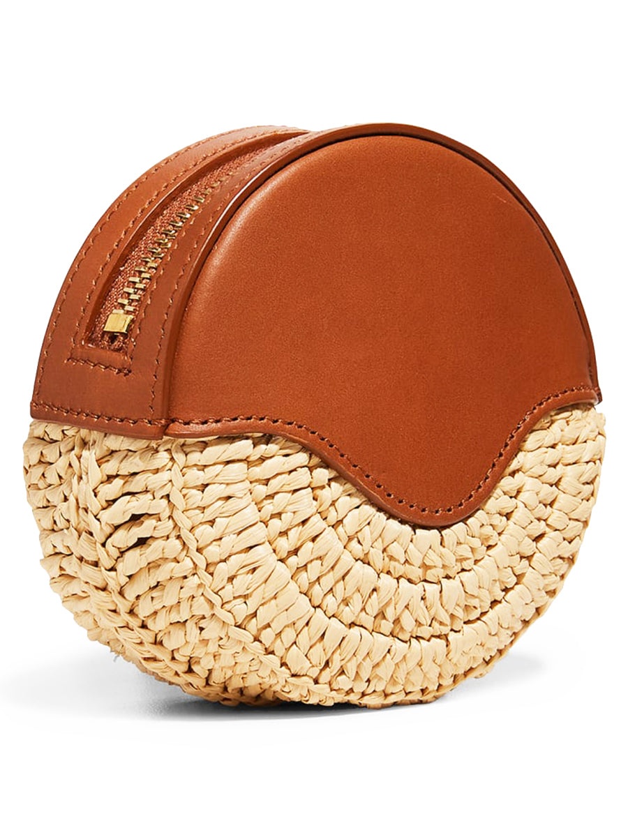SAINT LAURENT Monogram Round Coin Purse in Raffia Crochet