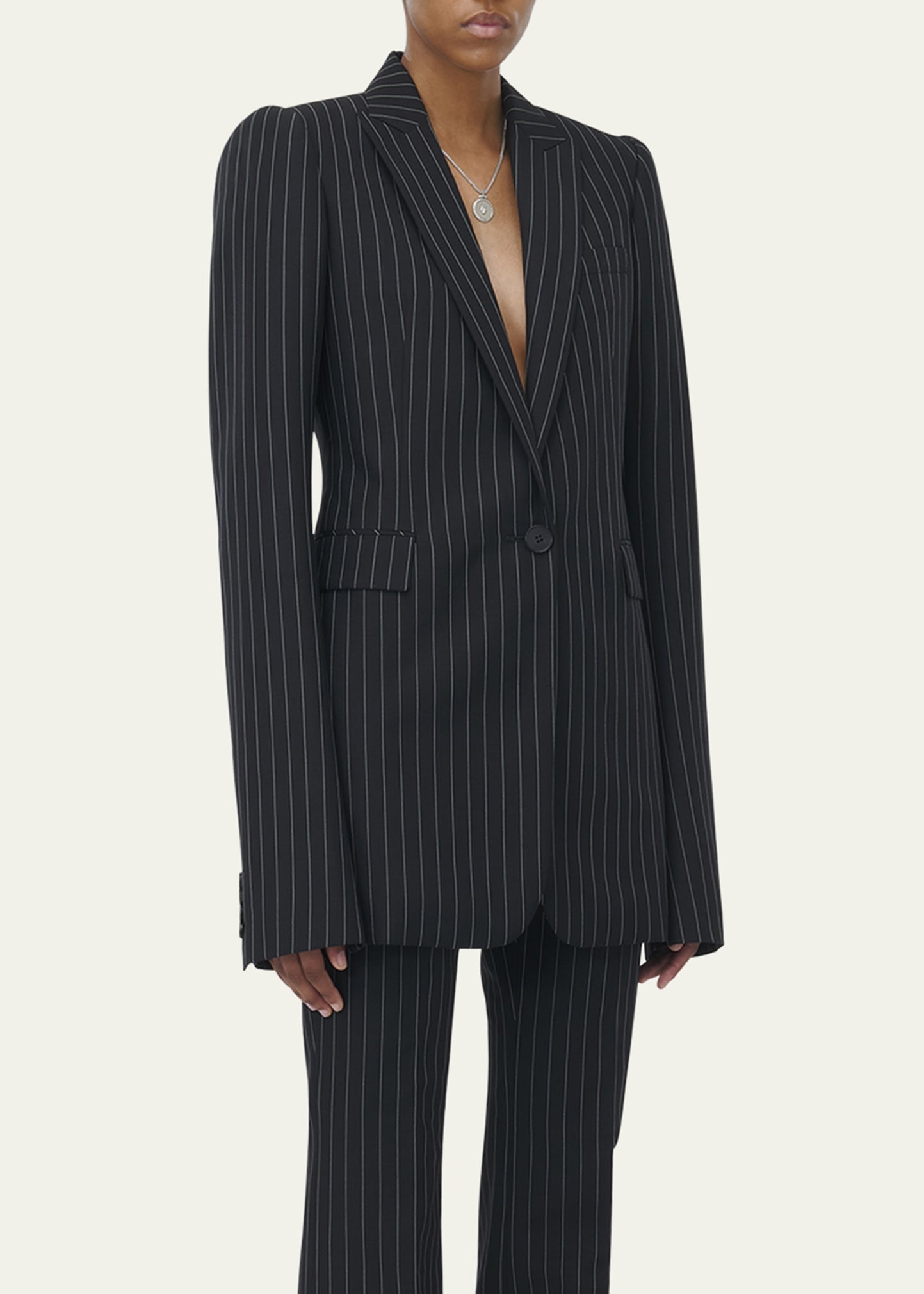 Pinstripe Single-Breasted Blazer - 4