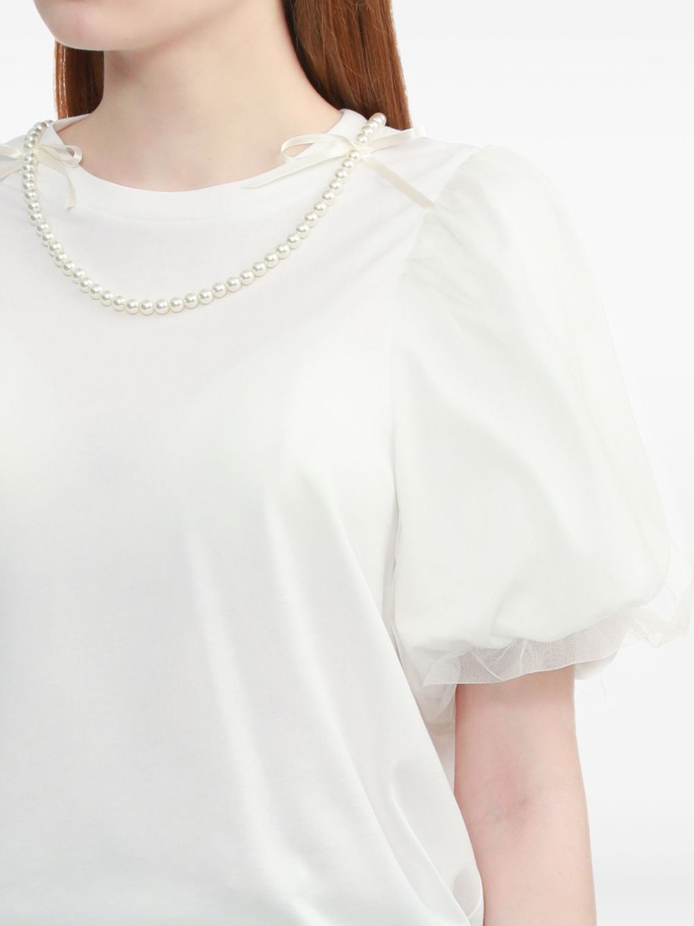 pearl-embellished puff-sleeve top - 5